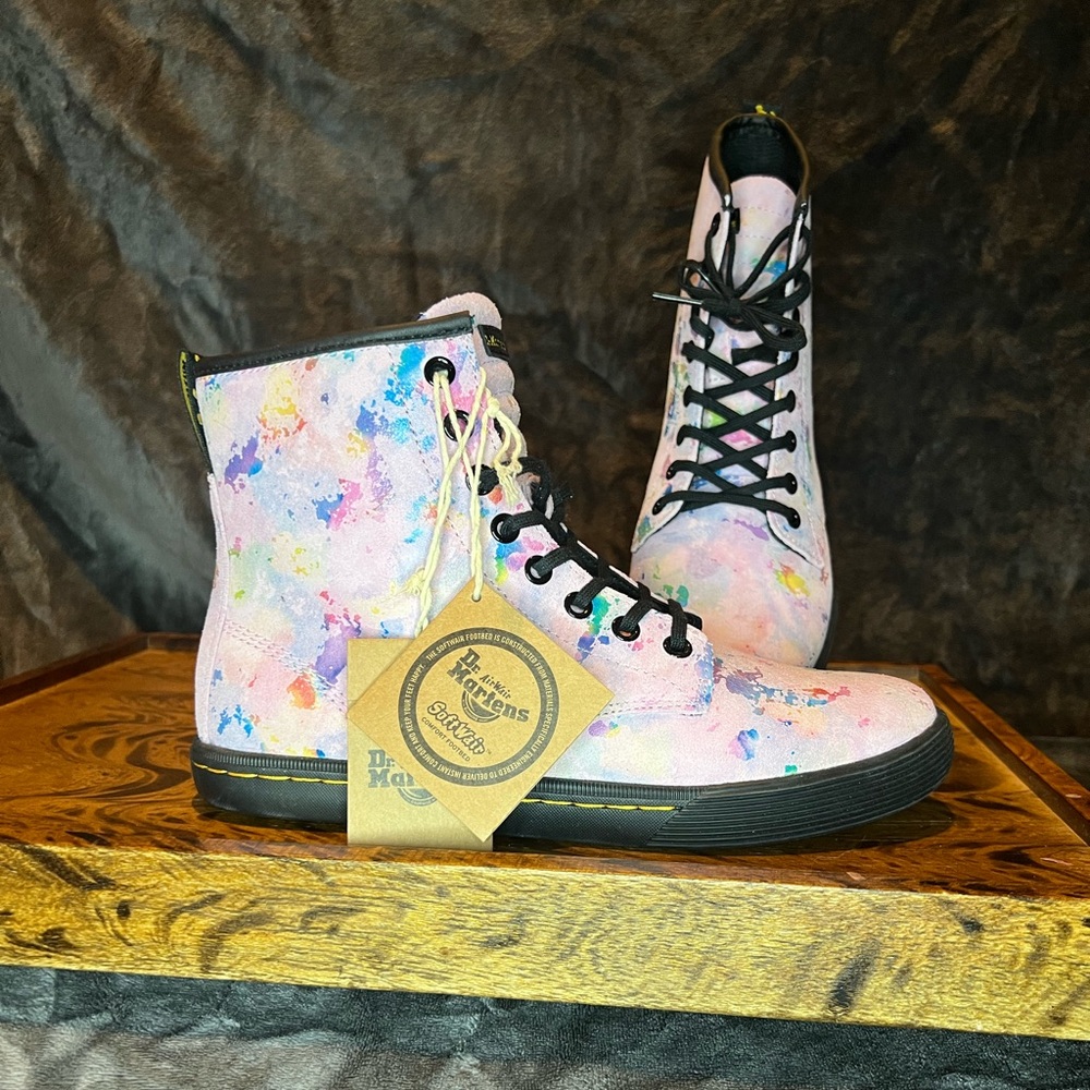 Pink & Rainbow Burst Suede Dr Martens boots - size 8